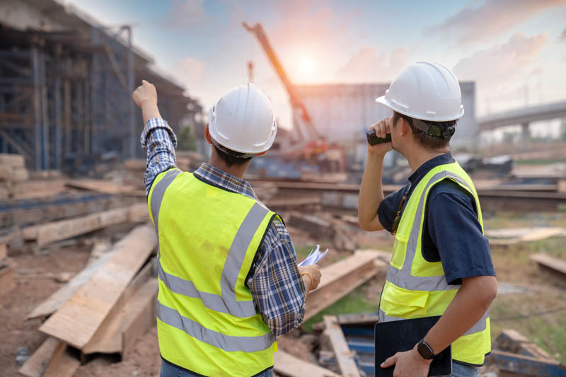 FABCO commercial, industrial and logistics developments experts survey a construction site.